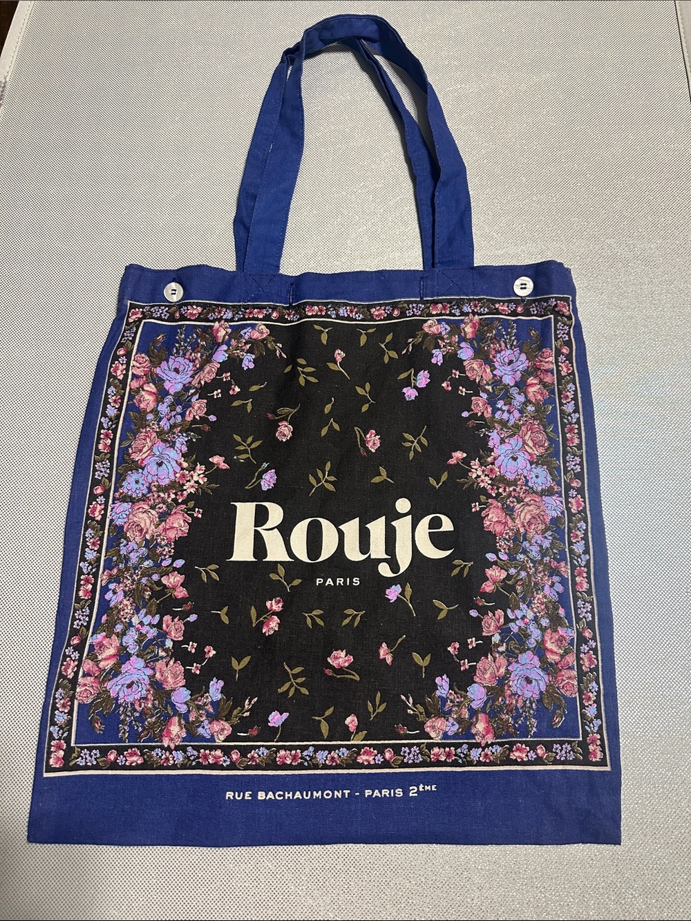 Rouje Paris Blue Floral Canvas Tote Bag